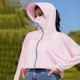 thumbnail image 6 of Mdesiwst Women Sunscreen Coat Zipper Opening Hooded Face Nack Protection Ice Silk Anti-UV Loose Thin Soft Breathable Long Sleeve Color Matching Cycling Camping Jacket, 6 of 7
