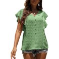 thumbnail image 1 of SAYOO Camisa suelta con botones en la parte delantera para mujer, blusas de trabajo de lunares suizos con cuello en V y mangas con volantes de verano SAYOO  Vida cotidiana, 1 of 5