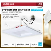Satco S12605 10 Watt 5–6 Inch LED Downlight Retrofit CCT Selectable 2700K 3000K 3500K 4000K 5000K Square White Finish Energy Efficient Recessed Fixture