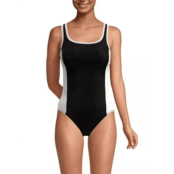 Lands' End Women's Scoop Neck One-Piece Swimsuit (Black, XL)