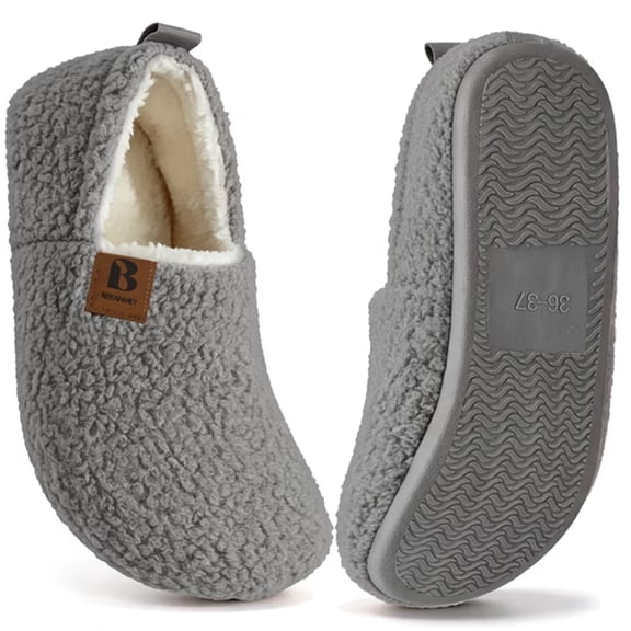 BERANMEY Soft Memory Foam Slippers for Women and Men, Fuzzy Curly Fur House Slippers with Non-Slip Rubber Sole, Cozy Indoor Closed Back Home Shoes for Family