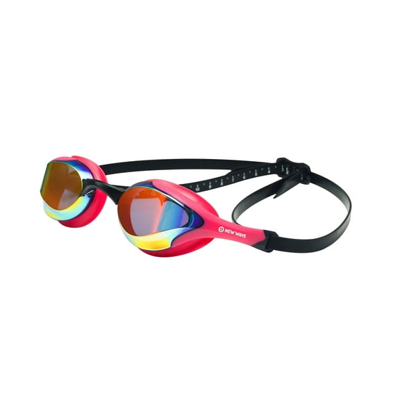 New Wave Swim Goggles {Bubble Dreams = Revo Lens in Pink Frame} Anti Fog Lenses, Silicone In-Socket Eye Cups, Four Interchangeable Nose Bridges and Adjustable Strap for Water-Tight Seal for Triathlon