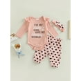 thumbnail image 2 of Bagilaanoe 2Pcs Newborn Baby Girl Long Pants Set Letters Print Long Sleeve Romper Tops + Heart Print Trousers + Headband 3M 6M 9M 12M 18M 24M Infant Casual Outfits, 2 of 9