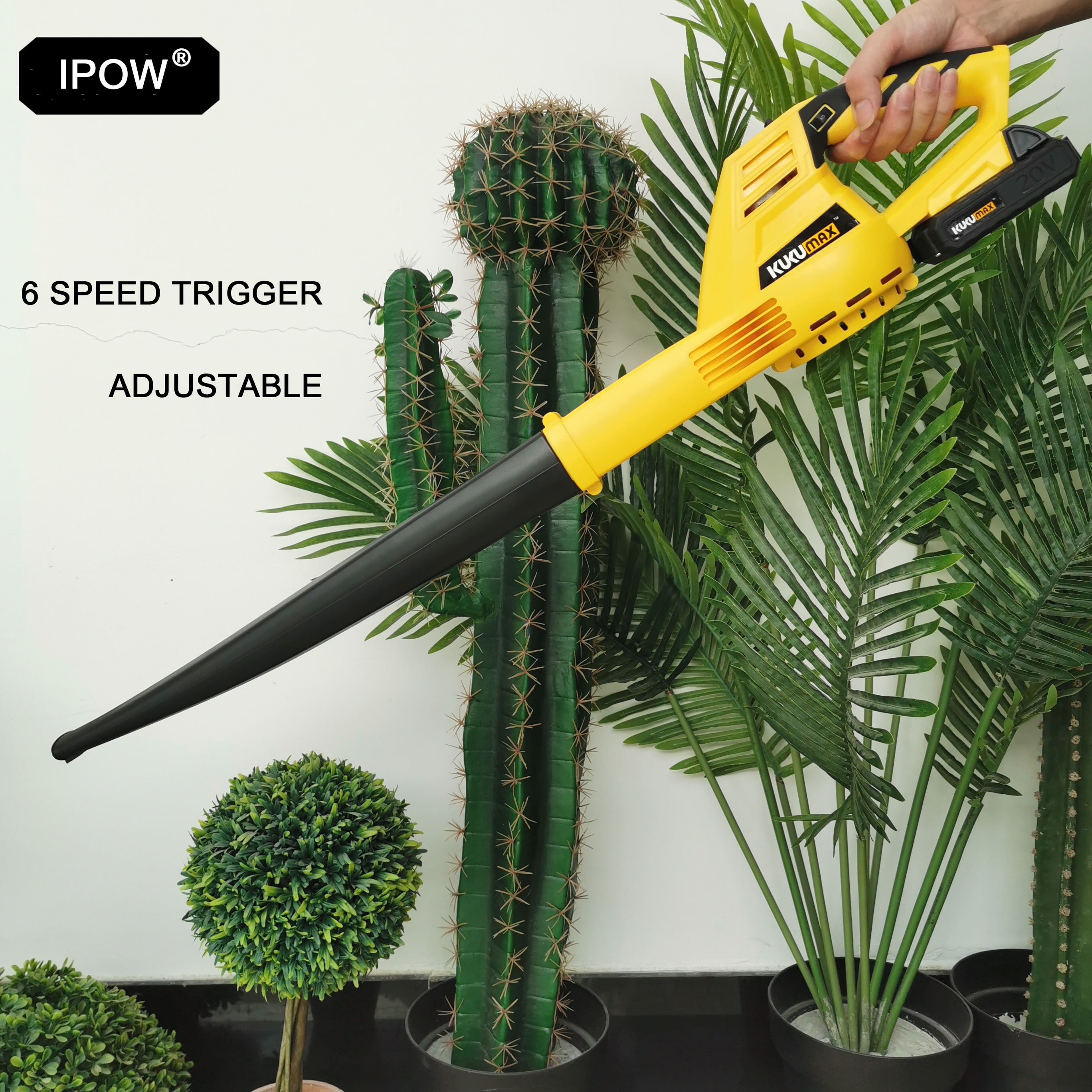 IPOW 20V 130 MPH 6 Speed Cordless Leaf Blower Sweeper, 2.0Ah Battery and Charger Included