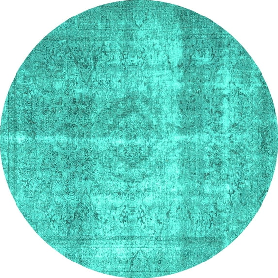 Ahgly Company Machine Washable Indoor Round Persian Turquoise Blue Traditional Area Rugs, 4' Round