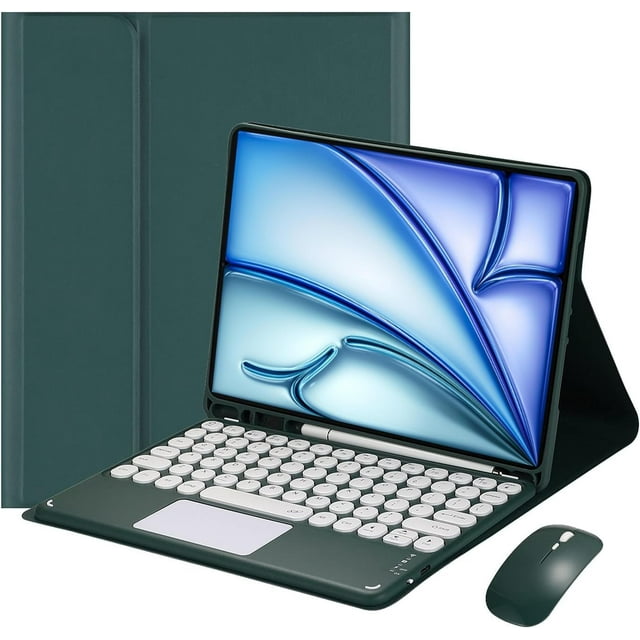 Funda con teclado táctil para iPad Air de 11 pulgadas M3 (2025) / M2 (2024), iPad Air 5ta (2022) / Air 4ta generación (2020) de 10,9 pulgadas, con mouse - Teclado Bluetooth táctil magnéticamente