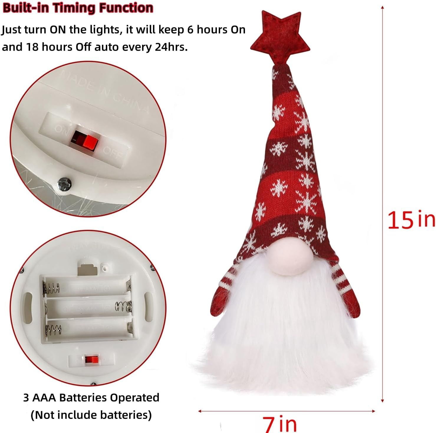 Lighted Christmas Gnome, Handmade Plush Scandinavian Swedish Tomte, Light Up Elf Toy Holiday Present, Battery Operated Winter Tabletop Christmas Decorations, 2 Set