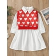 thumbnail image 2 of 1-6Years Toddler Baby Girl 2Pcs Valentine's Day Dress Long Sleeve Solid Turn-Down Collar Dress Heart Printed Red Vest, 2 of 9