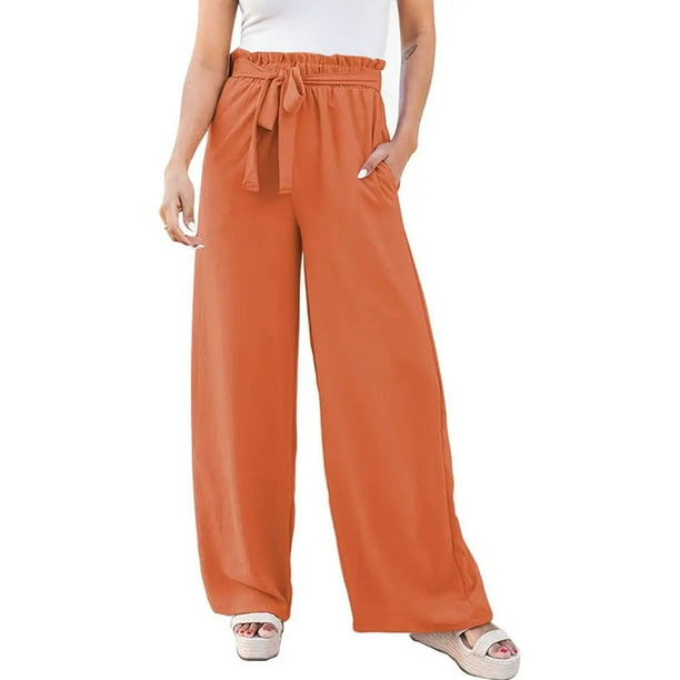 Avamo Ladies Palazzo Pant Wide Leg Bottoms High Waisted Pants Loose Fit  Trousers Daily Wear Orange S