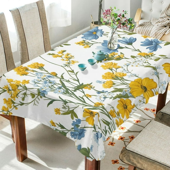 Yayeee Tablecloths for Rectangular Tables 54 x 54 inch Party Table Cover, Yellow Floral