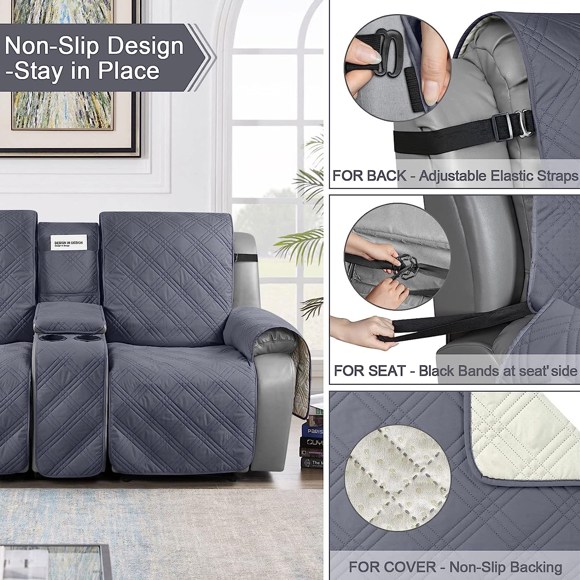 TAOCOCO Waterproof Loveseat Recliner Cover with Console, Non-Slip Pet Slipcover for Dual Loveseat Recliner Split Reclining Loveseat Cover,Dark Gray