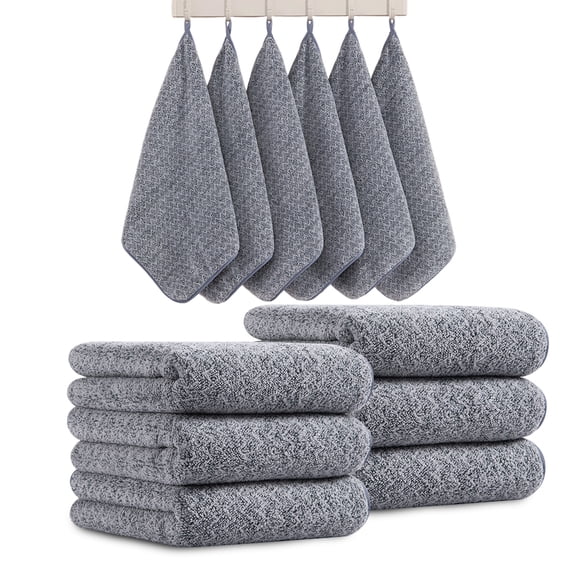 12-Pack Washcloths Set, 13"x13" Luxurious Dish Towels Ultra Soft Face Towels Quick Dry Kitchen Towel Bundle Absorbent Wash Cloths(Dark Gray)