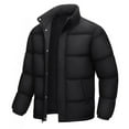thumbnail image 3 of Sookity Mens No Hood Puffer Jacket Stand Collar Down Jacket Thicken Winter Coats Solid Zipper Loose Outdoor Coat Tops Warm Quilted Winter Jacket with Pockets chaqueta de invierno de hombre Black,L, 3 of 6
