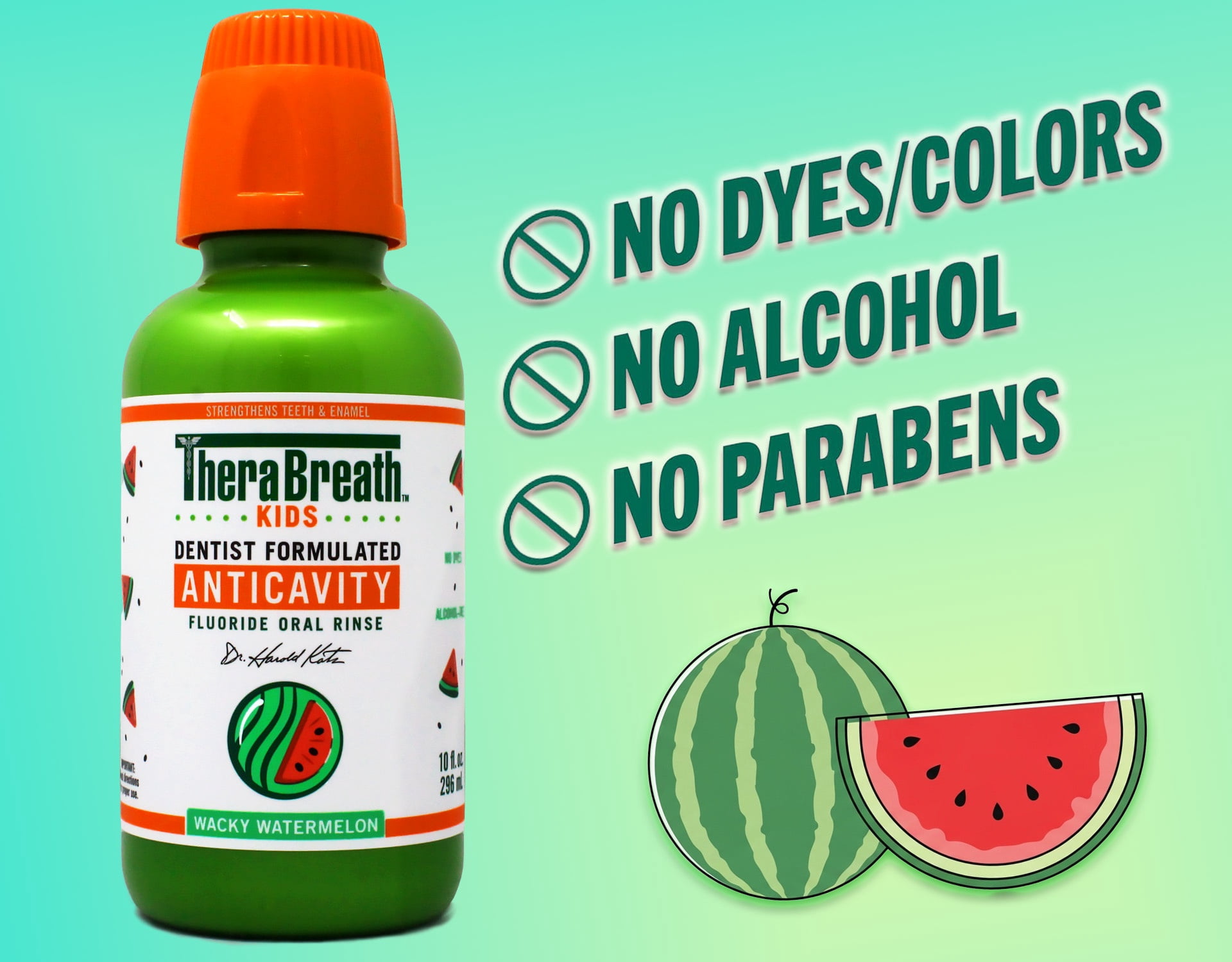 5 Pack - TheraBreath Kids Mouthwash with Fluoride, Organic Wacky Watermelon, Anticavity, 10 fl oz