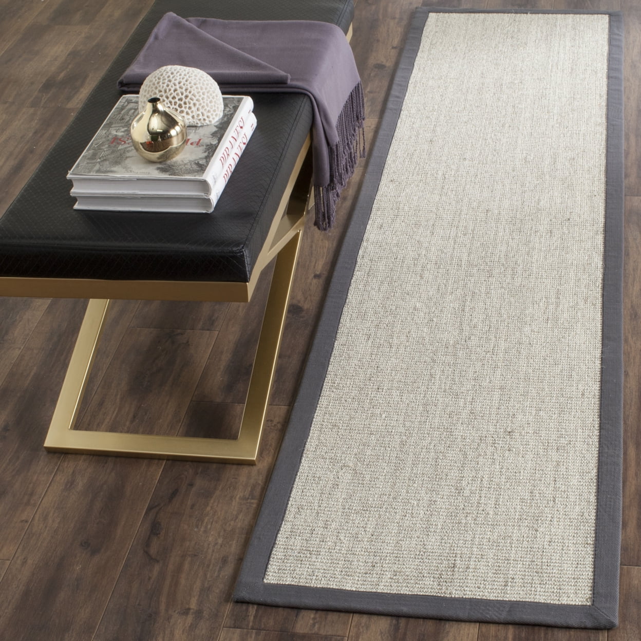 SAFAVIEH Natural Fiber Forrester Border Sisal Area Rug, Marble/Grey, 9' x 12'