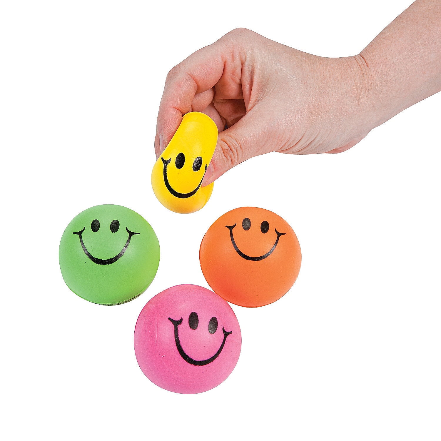 Fun Express Mini Neon Smile Face Stress Balls - Vibrant Stress Relief Toys for Relaxation - Ideal for Parties Events Offices and Playtime - Perfect for Gifts & Stress Relief - 24 Pieces