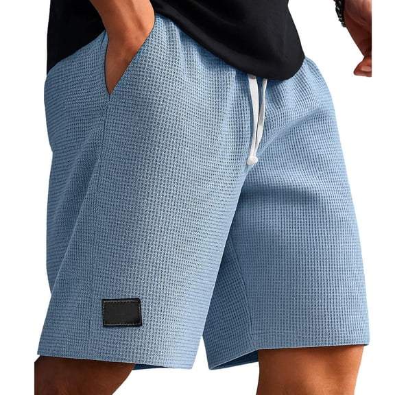 Erwazi Men's Waffle Knit Shorts Solid Loose Casual Drawstring Waist Athletic Sport Shorts