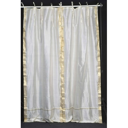 Cream Tie Top Sheer Sari Curtain Drape Panel Pair Walmart Com