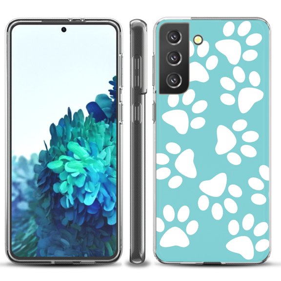 Slim-Fit TPU Protective Phone Case compatible with Samsung Galaxy S21  5G / S21 PLUS 5G, by OneToughShield ® - Pet Paw / Teal