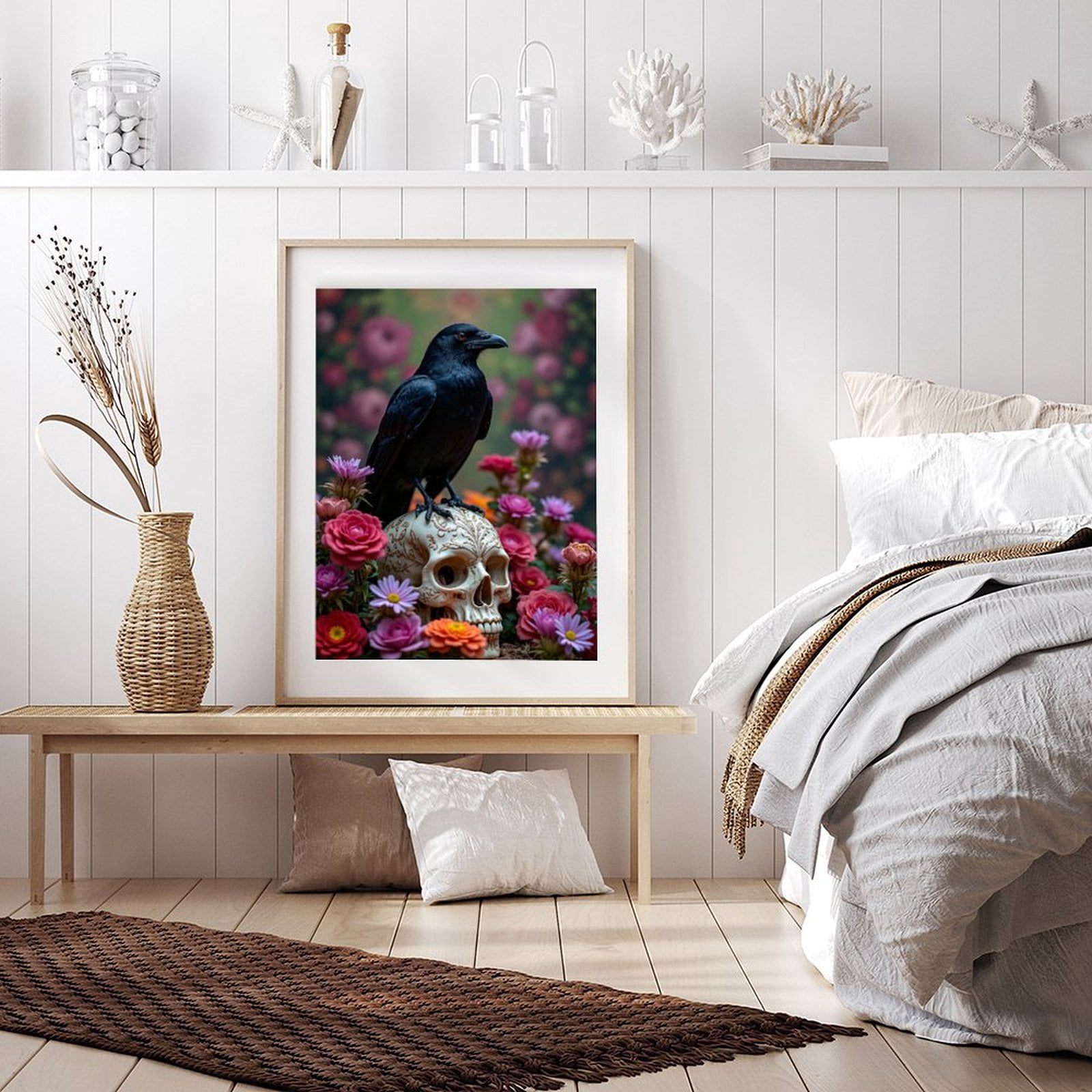 Diamond Art Kit for Adults, Raven Skull Floral Arrangement Diamond Painting for Adults Beginners, DIY Diamond Art Painting Kits, 5D Diamond Painting Crafts for Home Decor 12x16 Frameless
