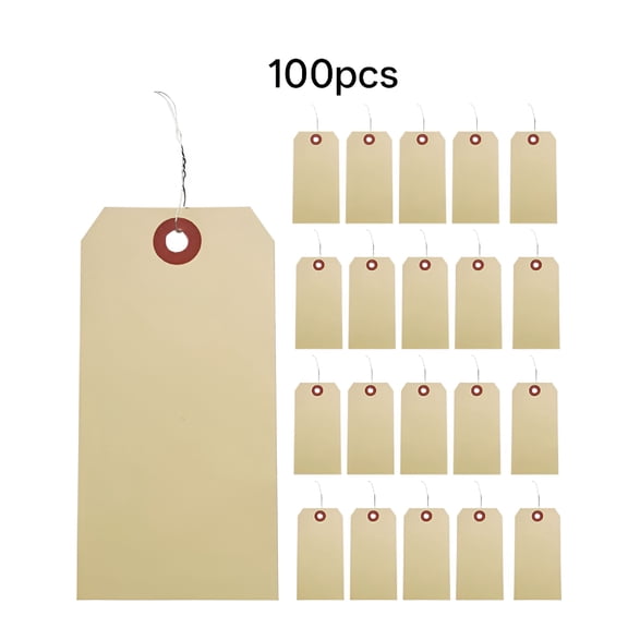 CCOCC 100 pcs Shipping Tags Manila Wire Tags Packaging Wired Tags Blank Tags with Iron Wires