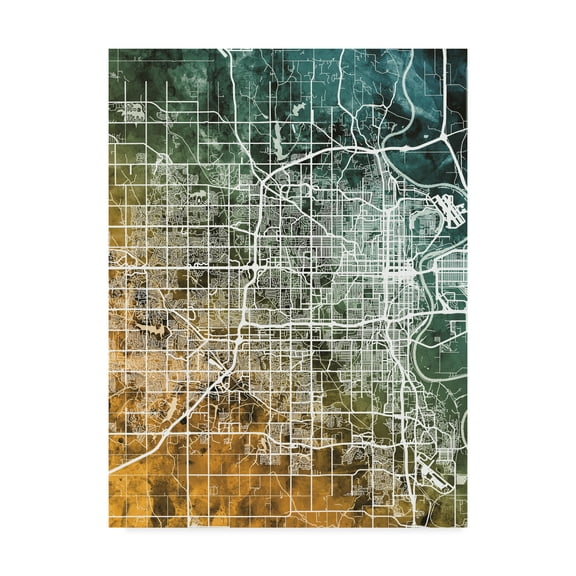 Trademark Fine Art 'Omaha Nebraska City Map Teal Orange' Canvas Art by Michael Tompsett