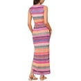 thumbnail image 3 of Summer Boho Maxi Dress for Women Striped Crew Neck Split Cocktail Party Club Bodycon Tank Dress XS Multicolor, 3 of 6