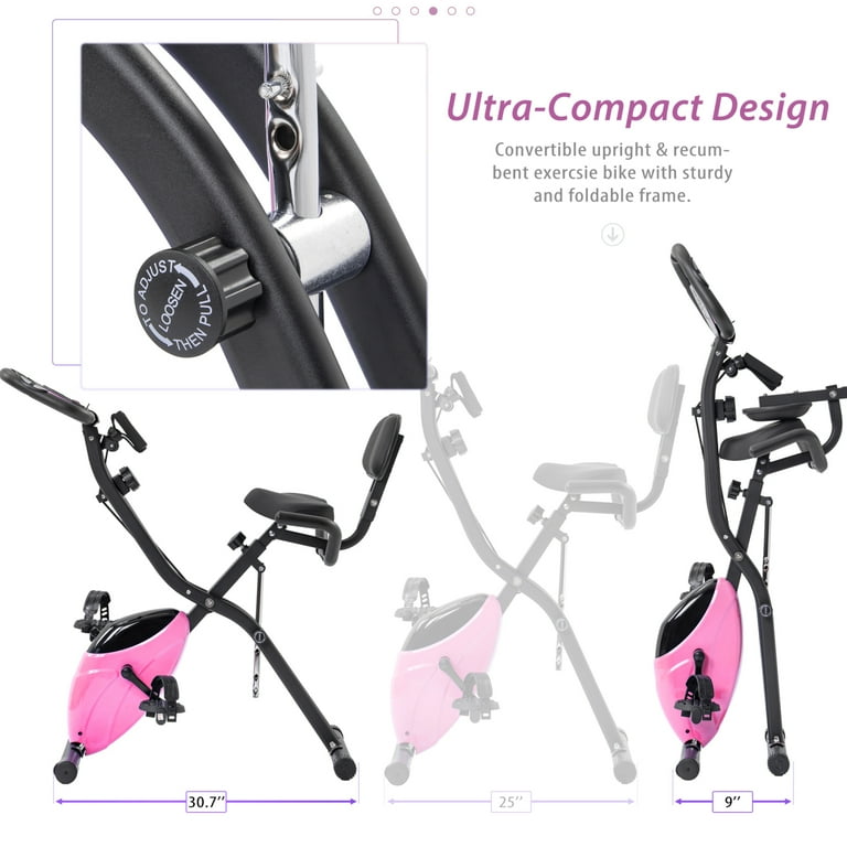Churanty Folding Exercise Bike with Arm Workout Recumbent Exercise Bike 350lb Weight Capacity Stationary Bike with 10 Level Adjustable Resistance LCD Display Red Walmart