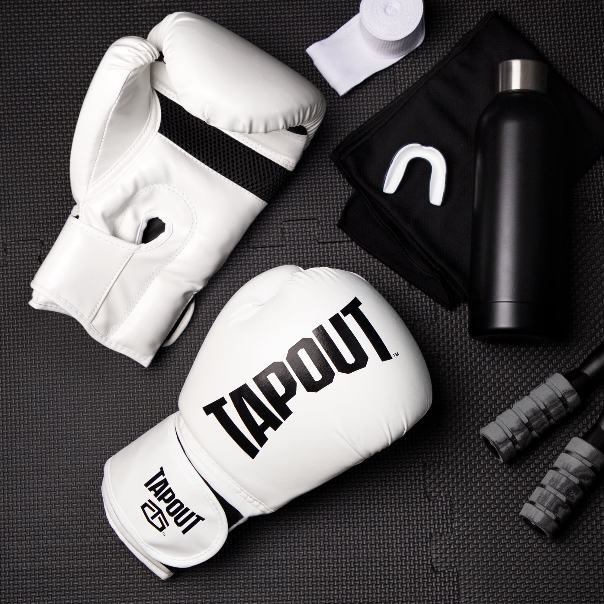 TAPOUT Boxing Gloves for Men & Women – 10oz Training Gloves with Breathable Mesh Palm for Muay Thai, Kickboxing, MMA, Sparring & Fitness Workouts (White, 10oz)