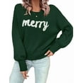 thumbnail image 2 of Christmas Sweaters for Women Casual Loose Scoop Neck Pullover Sweater Letter Merry Printed Ugly Christmas Sweater Green Shermie, 2 of 6