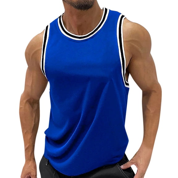 Fgnfyis Men's Summer Tank Tops I Comfortable Round Neck Sleeveless Vest for Active Men Tank Tops Blue M