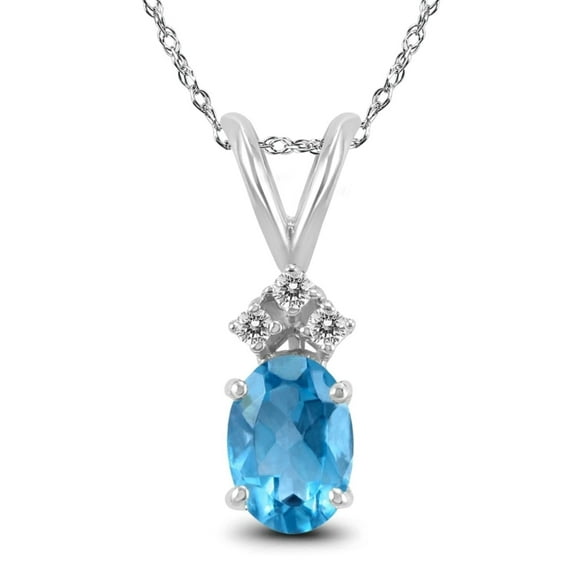 Genuine 1.00 Carat Natural 7x5mm Oval Shaped Swiss Blue Topaz with White Topaz Necklace In 925 Sterling Silver