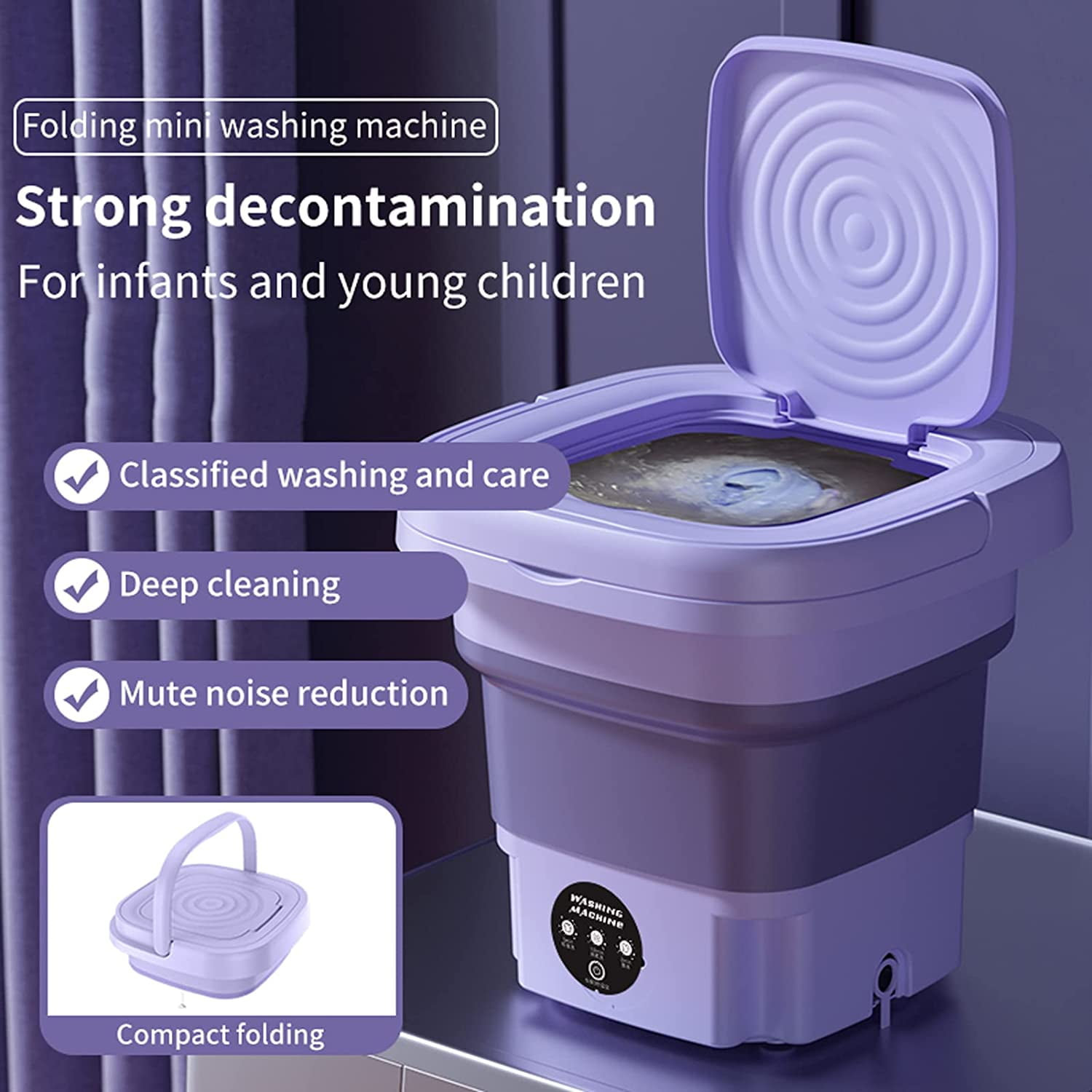 Rowsily Folding Mini Portable Washing Machine 6.5L with Blue Light And Drain Basket