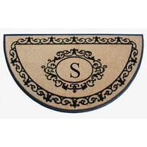 A1HC Heavy-Duty Semi-Circular Coir and Rubber Doormat, 36"x72" Hand-Flocked Monogrammed Front Porch Entrance Rug with Floral Design