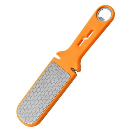 

6 in 1 Utility Professional Sharpening Stone File Handle | Kitchen Knife Sharpener Coarse Sand with Non-Slip Base Accessory Orange