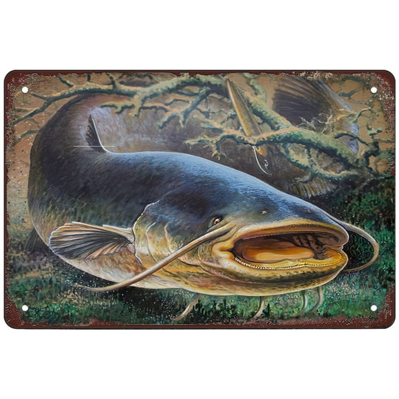 Retro Funny Metal Sign Sheet Signs Tin Sign,catfish 8 x 12 Inches