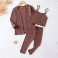 thumbnail image 5 of Odeerbi Toddler Boys Girls Cotton Pajamas Set Kids 2024 Long Sleeve jammies Loungewear Pajamas Knit Camisole Top + Pants + Robe Pajama Set Brown 2-3 Years, 5 of 9