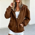 thumbnail image 2 of Rggeeun Womens Sweatshirt Hoodie Solid Color Long Sleeve Snap & Zip Up Hooded Adjustable Drawstring Side Pockets Thickened Fall Winter Travel Party Versatile Tops,Brown,Xxl, 2 of 6
