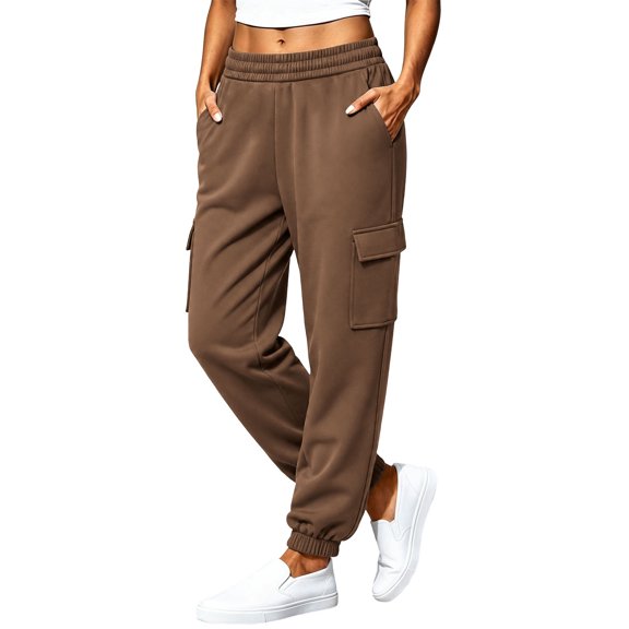 Cargo Sweatpants for Women Drawstring Elastic Waist Multi Pocket Wide Leg Straight Casual Trousers