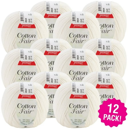 - Premier Yarns Cotton Fair Solid Yarn - Cream, Multipack of 12