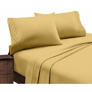 Home Sweet Home Extra Soft Deep Pocket Embroidery Luxury 4-Piece Bed Sheet Set (King, Gold)