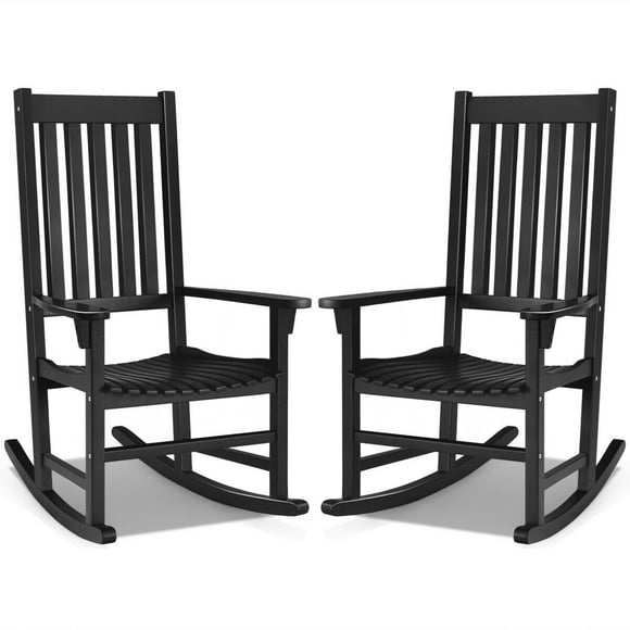 Gymax 2PCS Wood Rocking Chair Porch Rocker High Back Garden Seat Indoor Outdoor Black