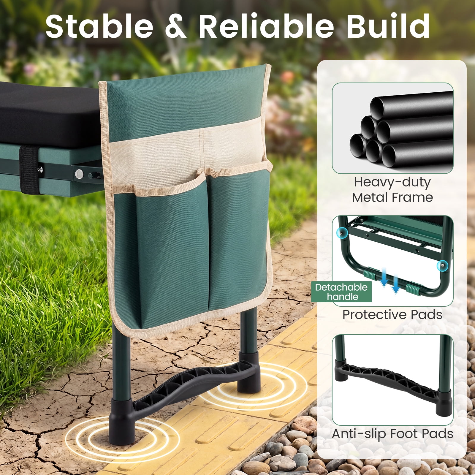 Costway Garden Kneeler and Seat, Foldable Gardening Stool with Wide EVA Foam Padding Green