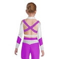thumbnail image 2 of Rswnyirn Girls Kids Dance Costume Tops Long Sleeve Rhinestone Color Block Shiny Cross Back Cutout Acrobatics Purple 6, 2 of 5