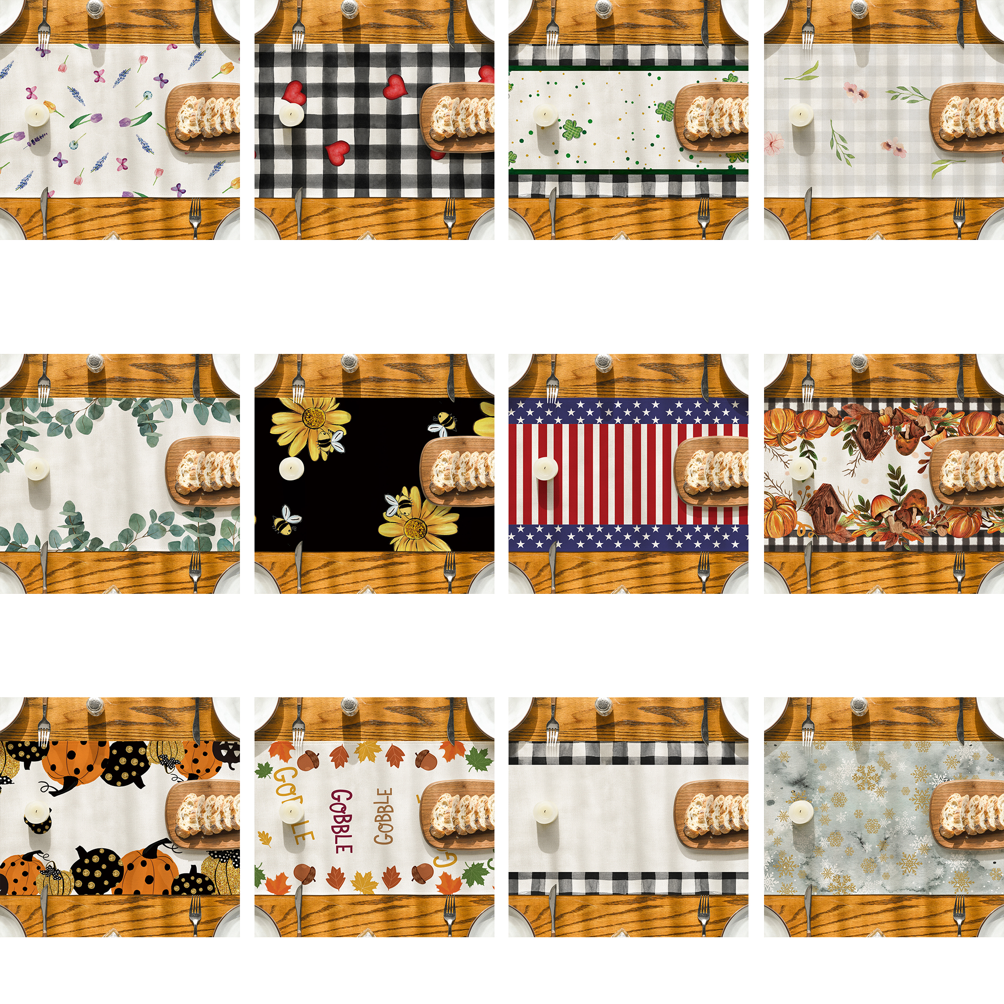 Smile All Seasons Seasonal Decorative Set of 12 Table Runner for Dining Table 13 x 72 Inch, Farmhouse Kitchen Dining Room Decoration