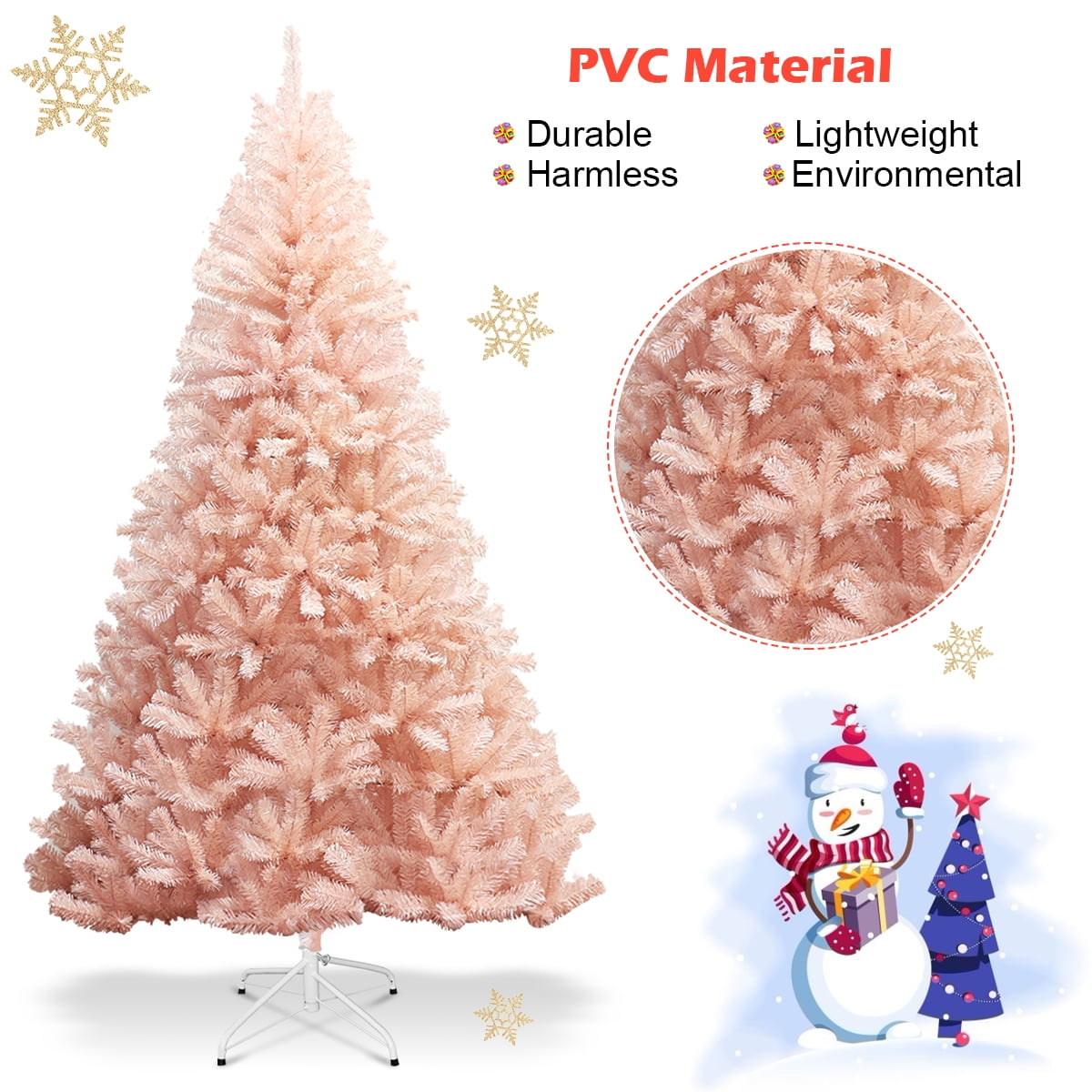 Gymax 7ft Pink Classic Pine Christmas Tree Artificial Hinged Tips (Pink)