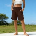 thumbnail image 2 of Sevevn Women's Linen Drawstring Shorts High Waist Elastic Waist Casual Summer Shorts with Pockets Brown S, 2 of 7