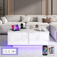 thumbnail image 4 of ChVans LED Coffee Table with Charging Station/4 Sliding Storage Drawers, High Glossy Modern Center Table with 20 Colors LED Lights for Living Room Bedroom(White-37.4"), 4 of 6