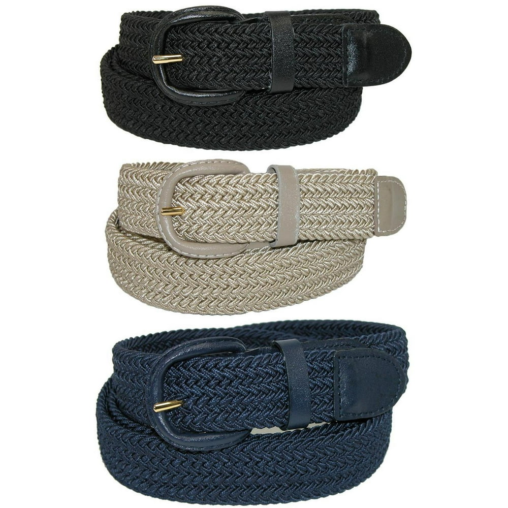 CTM Men's Elastic Braided Stretch Belt (Pack of 3 Colors) Walmart