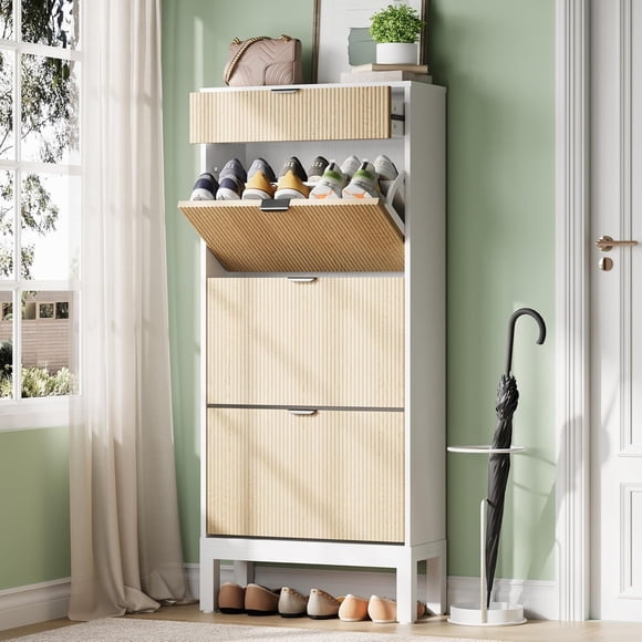 Qinaqin Shoe Almacenamiento Gabinete Three Vuelco Top Cajones Ajustable Shelves para 18 24 Pairs Space Saving Narrow de Profundidadsign Entryway cm Alturaallway Front Puerta